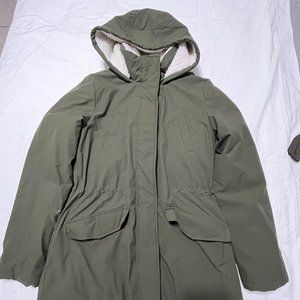 32 DEGREE HEAT HOODED FAUX FUR LINED QUILT COAT WOMEN ARMY GREEN SIZE SMALL